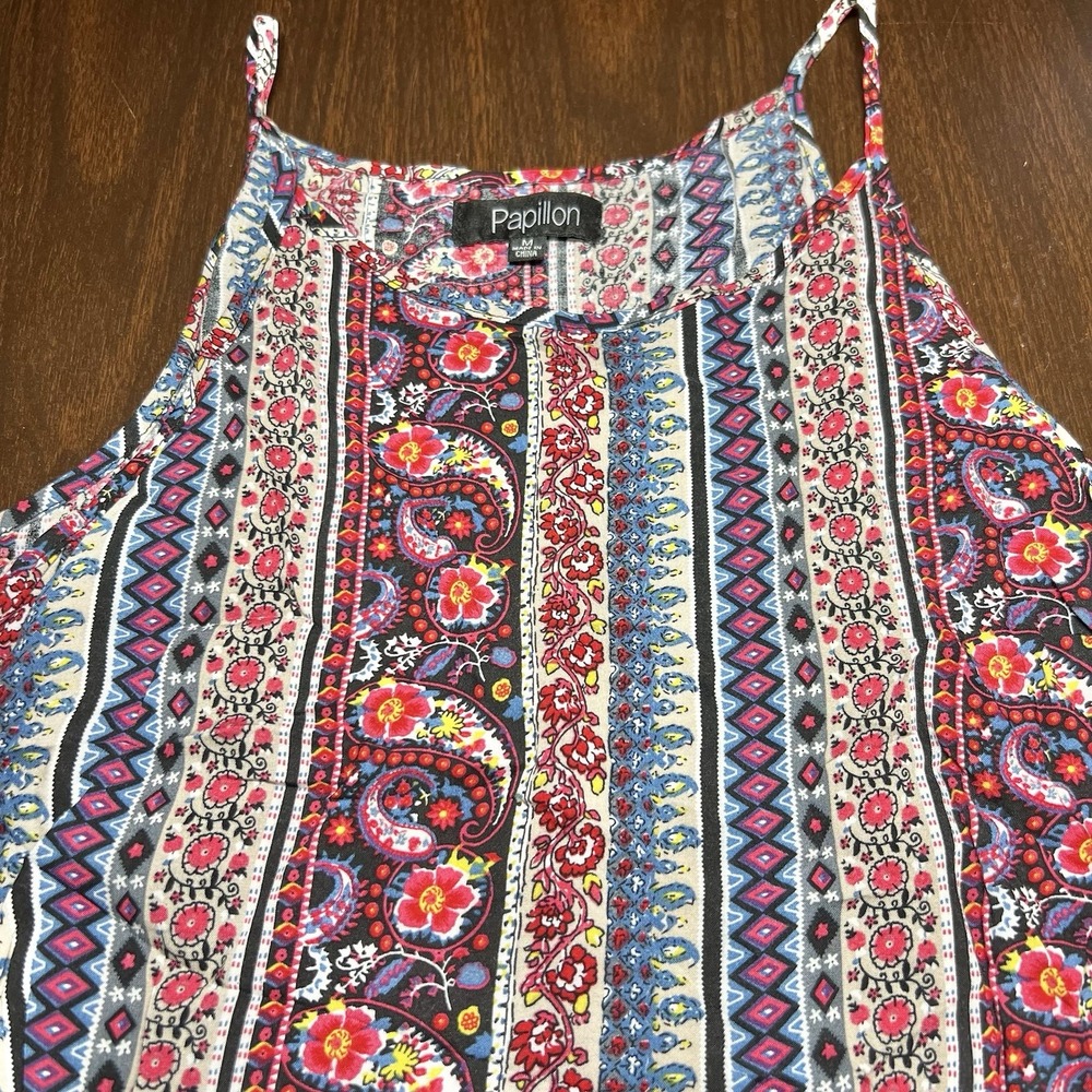 Papillon Womens Size M Boho Paisley Stripe‎ Sleeveless Tank Top Blouse